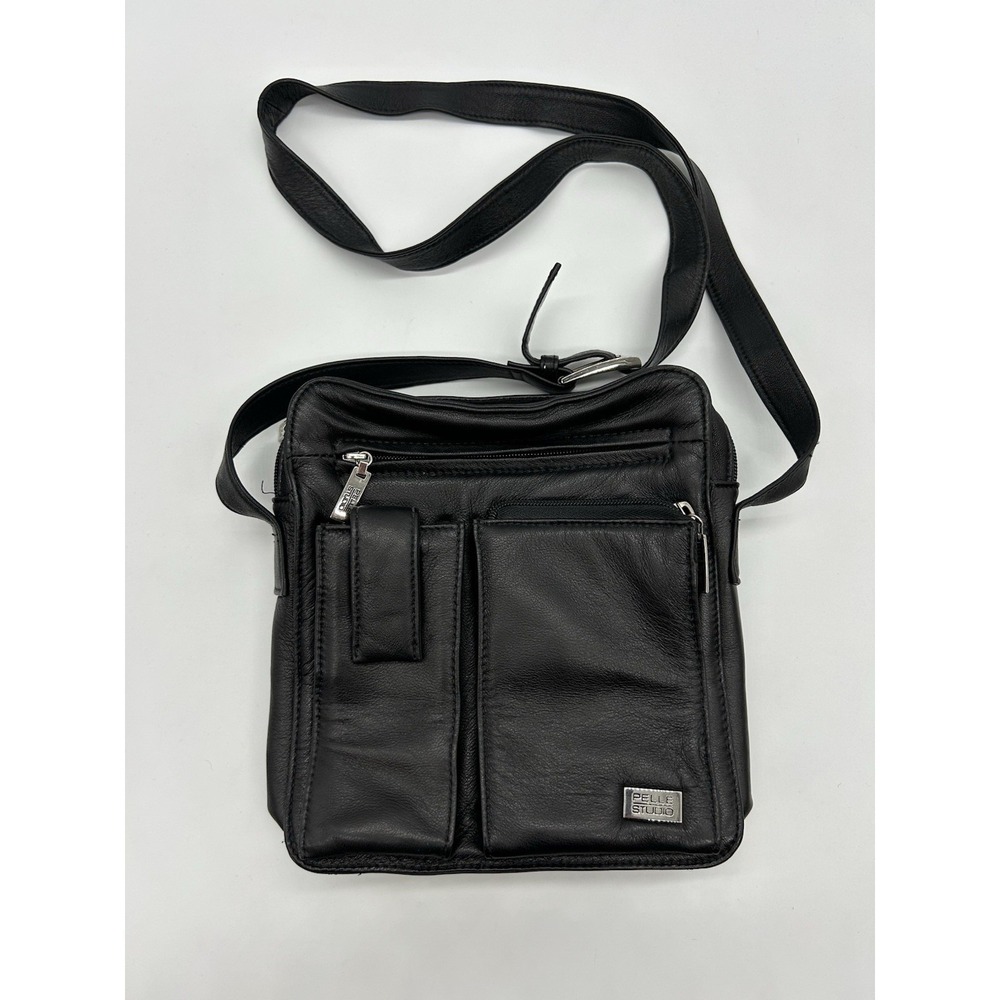Pelle Studio Wilsons Black Leather Crossbody Bag Organizer Messenger Travel